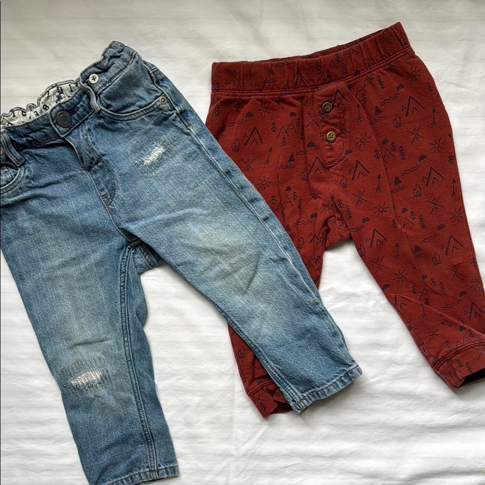 Kids Denim and Red Patterned Pants Set